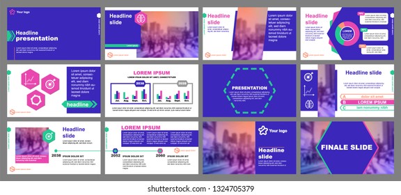 Green and pink elements for infographics on a blue background. Presentation templates. Hexagon element. Use in flyer and leaflet, corporate report, marketing, advertising, annual report, banner.