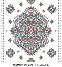 Green and pink floral seamless pattern. Vintage vector, paisley elements. Traditional,Turkish, Indian motifs. Great for fabric and textile, wallpaper, packaging or any desired idea.