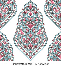 Green and pink floral seamless pattern. Vintage vector, paisley elements. Traditional,Turkish, Indian motifs. Great for fabric and textile, wallpaper, packaging or any desired idea.