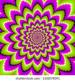 Green and pink flower blossom. Optical expansion illusion.