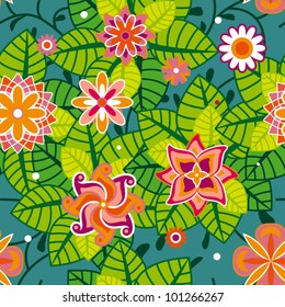 Green and pink flowers seamless pattern