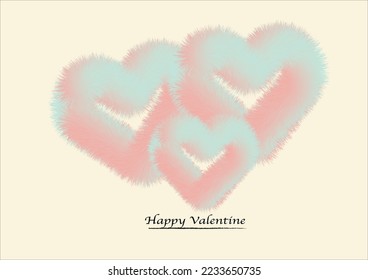 Green pink fluffy heart valentine poster card, soft theme.