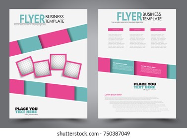 Green and pink flyer template design. Brochure abstract background for business, education, presentation, advertisement. Corporate identity style concept. Editable vector illustration.