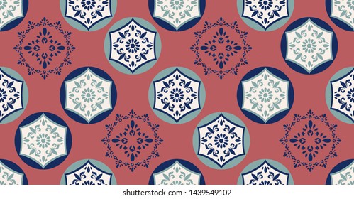 green pink geometric seamless pattern in African style with square,tribal,circle shape