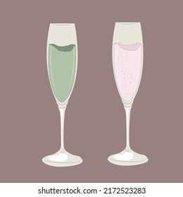
Green and pink glasses of champagne