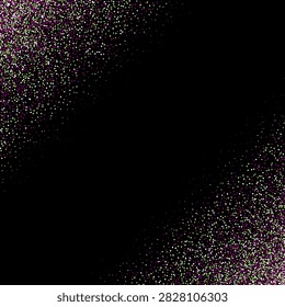 Green and pink glitter confetti scattered in opposite corners on a black background vector illustration. eps 10