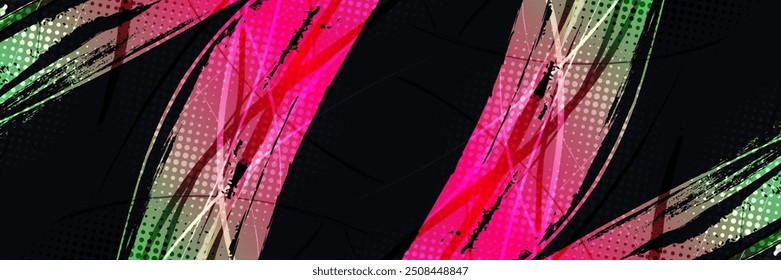 Fondo de pincel degradado verde y rosa con efecto semitono. Anuncio deportivo Abstractas Grunge