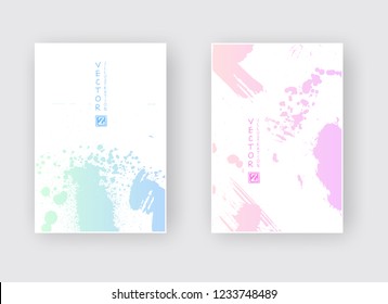 Green Pink gradient ink brush stroke poster on white background. Japanese style. Vector illustration of grunge stains