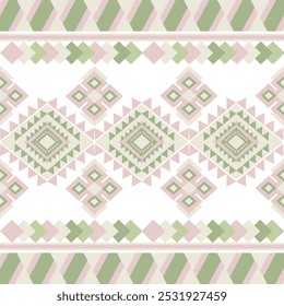 Green, pink and grey vintage color geometric vector patterns that are traditional, ethnic, Navajo, or Native American Indian. Designs for clothing, curtains, carpets, sarongs, Hmong, and fabric edges.