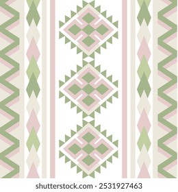 Green, pink and grey vintage color geometric vector patterns that are traditional, ethnic, Navajo, or Native American Indian. Designs for clothing, curtains, carpets, sarongs, Hmong, and fabric edges.