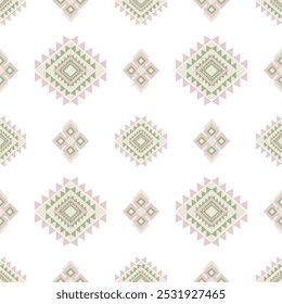 Green, pink and grey vintage color geometric vector patterns that are traditional, ethnic, Navajo, or Native American Indian. Designs for clothing, curtains, carpets, sarongs, Hmong, and fabric edges.