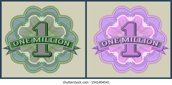 Green and pink guilloche pattern with one million lettering