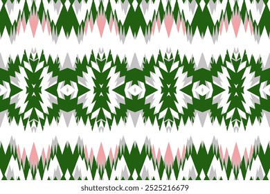 Padrão geométrico Ikat verde e rosa: design perfeito impressionante para a moda de verão ousada, móveis domésticos dinâmicos e estilo de interiores de inspiração étnica