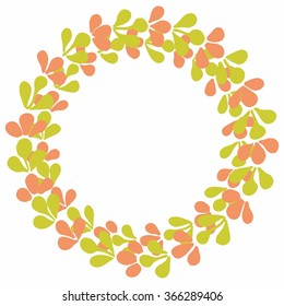 Green and pink laurel wreath vector frame isolated on white background