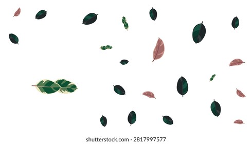green and pink leaves scattered randomly on a white background creating an abstract natural and minimalist pattern