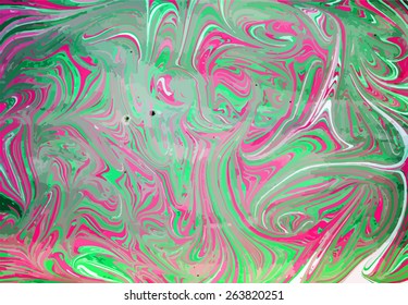 green and pink marbled artwork ebru texture, exotic abstract background 