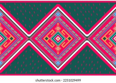 Green and pink Miao Ethnic pattern design for background, carpet, rug, wallpaper, clothing, wrap, cloth, vector illustration. oritntal textile vector pattern embroidery style