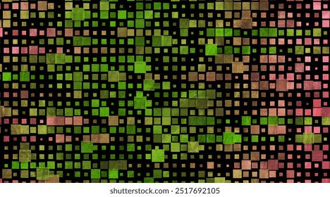 Green pink minimal mosaic squares abstract geometric grunge background. Vector technology design