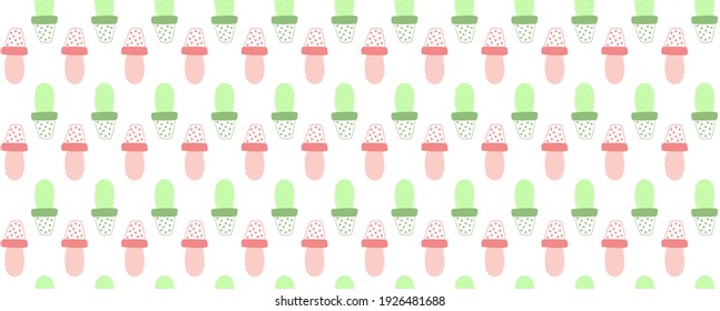 Green and pink monochrome cactus seamless pattern vector design. Desert botanica, flower garden, domestic plant. Cartoon repeat wallpaper background. Isolated illustration doodle  hand draw design. 