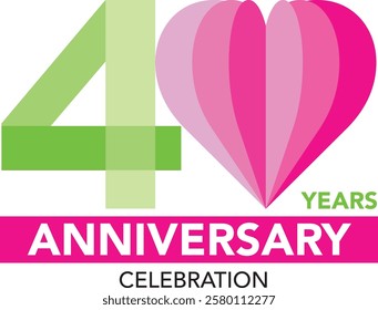 green and pink monochrome color heart number 40 and word years anniversary celebration are in the bottom.