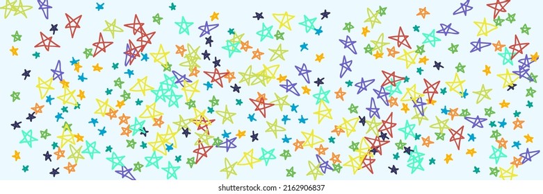 Green Pink Naive Blue Red Neon Green Illustration. Orange Violet Yellow Vivid Bright Vibrant Grey Stars Background. Purple Childish Mint White Kids Turquoise Chaotic Handdrawn Stars.
