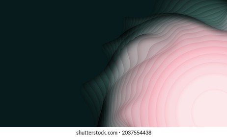 Green to pink paper layers. 3D abstract gradient papercut. Colorful origami shape concept