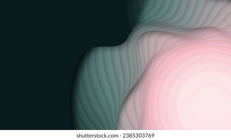 Green to pink paper layers. 3D abstract gradient papercut. Colorful origami shape concept