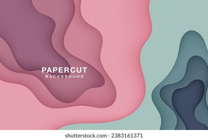 Green and pink papercut background multi layers decorative