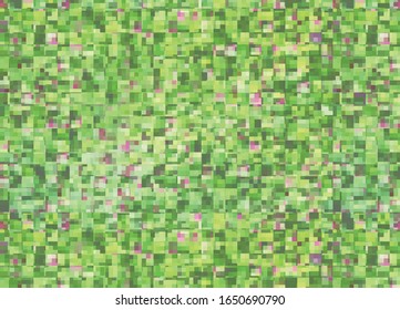 green and pink pattern with small square elements