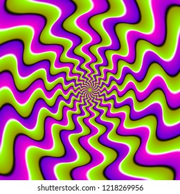 Green, pink and purple background. Spin illusion.