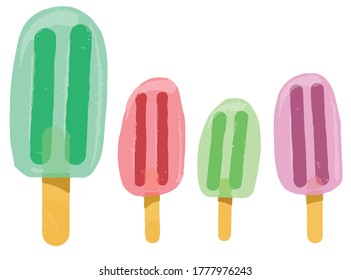 Green pink and purple popsicles ice pops vector illustration element isolated on a white background