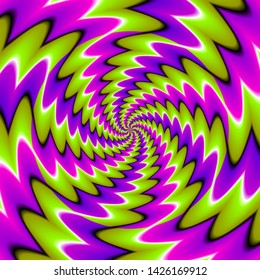 Green, pink and purple spirals. Spin illusion.