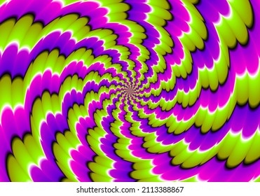 Green, pink and purple spirals. Spin illusion.