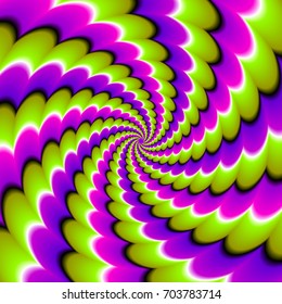 Green, pink and purple spirals. Spin illusion.