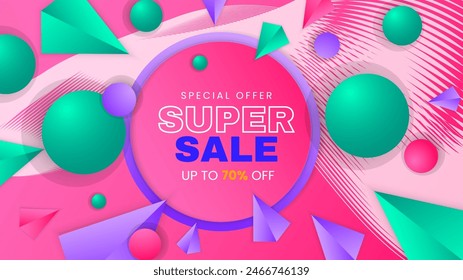 Green pink and purple violet vector gradient sale background design. Vector super sale template design. Big sales special offer. End of season party background