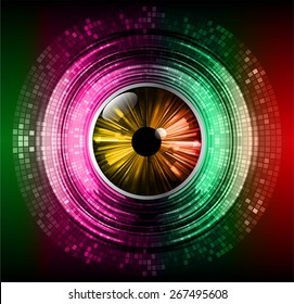 green pink red abstract background. circles of glowing pixels, concentric circles. vector illustration. digital. Light  Technology for computer graphic website internet. Mosaic table, orange eye