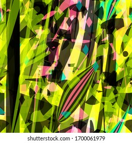 Green and pink seamless texture with stylized floral elements. Abstract vector background for web page, banners backdrop, fabric, home decor, wrapping