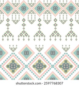 Green and pink Tribal ethnic vector seamless pattern. Aztec style ornamental background. Geometric native American pattern. Idea for wallpaper, textiles, rugs, carpets, and curtains.