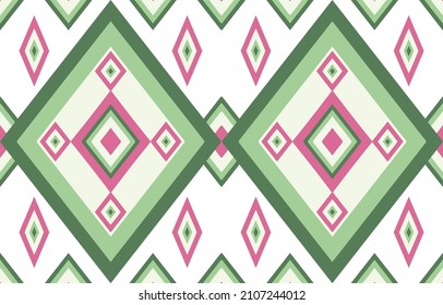 Green and Pink Tribal Seamless Pattern Vector Art. Design for Print carpet, wallpaper, clothing, wrapping, fabric, cover, textile