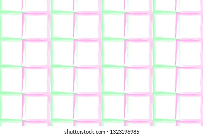 Green and pink watercolor gingham pattern. Spring colors squares texture for textile. Original watercolor plaid geometric pattern for your design. New rhombus texture vector design