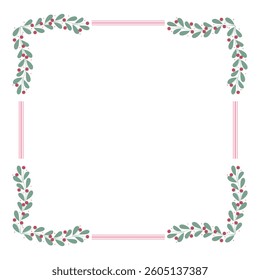 Green And Pink Wreath Border Frame Decorated With Green Floral Leaves