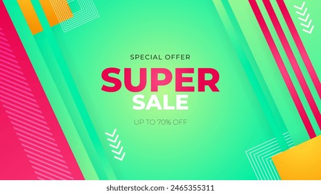 Green pink and yellow vector illustration mega big sale discount background design. Vector super sale template design. Big sales special offer. End of season party background