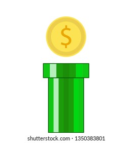 Green Pipe with golden coin vector illustration of the videogame