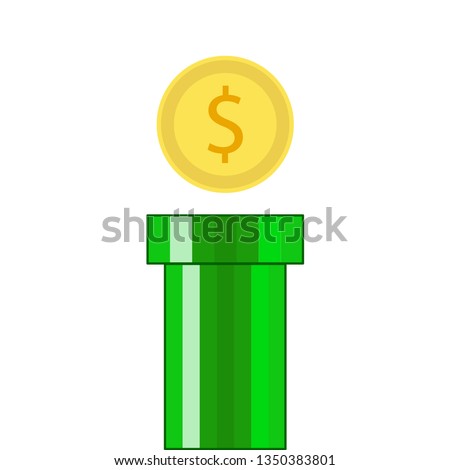 Green Pipe with golden coin vector illustration of the videogame