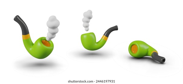 Green pipe with heat and smoke. Vector realistic object in different positions