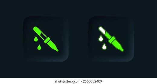 Green Pipette icon isolated on black background. Element of medical, chemistry lab equipment. Medicine symbol. Black square button. Vector