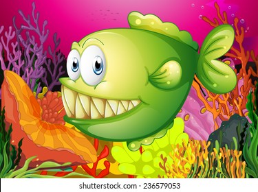 A green piranha under the sea