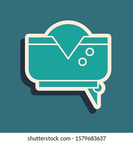Green Pirate hat icon isolated on blue background. Long shadow style. Vector Illustration