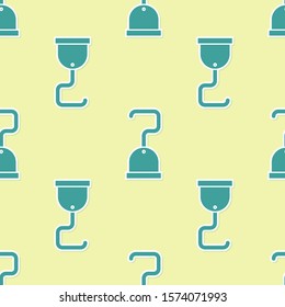 Green Pirate hook icon isolated seamless pattern on yellow background.  Vector Illustration
