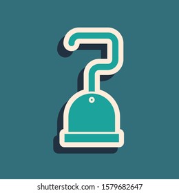 Green Pirate hook icon isolated on blue background. Long shadow style. Vector Illustration